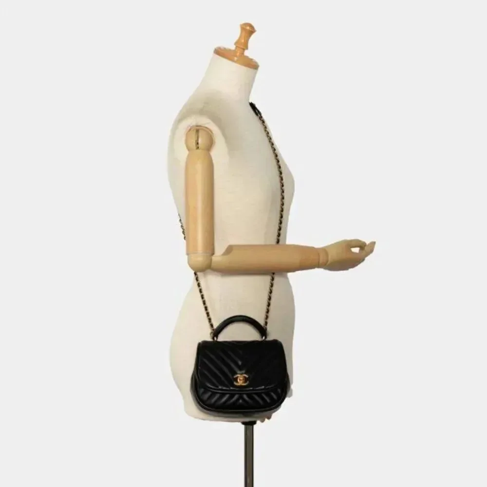 Chanel Coco Mark V-Stitch Top Handle Crossbody Chain Shoulder Bag Black